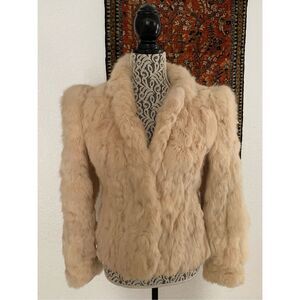 Vintage 80s Genuine Rabbit Fur Coat Beige Cream Small Made in Korea
